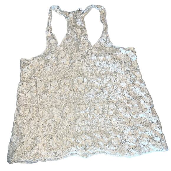 Solitaire Ivory Embroidered Lace Racerback Tank Top Medium - Picture 1 of 6